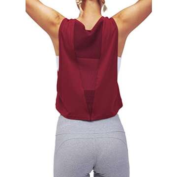 Mippo Cropped Workout Tops for Women Gym Tank Athletic Shirts Mesh Tank Tops Muscle Tees Cute Summer Clothes Wine Red M