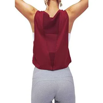 Mippo Cropped Workout Tops for Women Gym Tank Athletic Shirts Mesh Tank Tops Muscle Tees Cute Summer Clothes Wine Red M