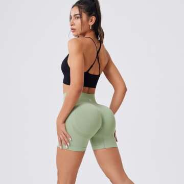 Evercute Women's Gym Shorts 3/4 Pack Seamless Scrunch Butt Lifting Workout Shorts Tummy Control Ruched Booty Smile Yoga Short