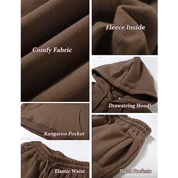 Flygo Womens Fleece 2 Piece Outfits Lounge Hoodie Sweatsuits Sets Oversized Sweatshirt Baggy Sweatpants Set W/Pockets(Coffee-M)