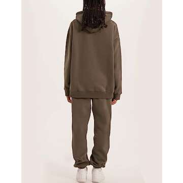 Flygo Womens Fleece 2 Piece Outfits Lounge Hoodie Sweatsuits Sets Oversized Sweatshirt Baggy Sweatpants Set W/Pockets(Coffee-M)
