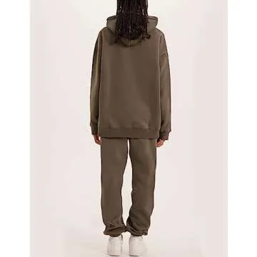 Flygo Womens Fleece 2 Piece Outfits Lounge Hoodie Sweatsuits Sets Oversized Sweatshirt Baggy Sweatpants Set W/Pockets(Coffee-M)