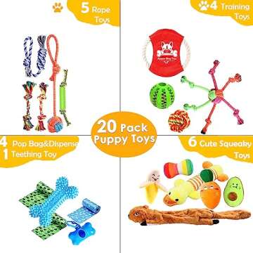 Aipper Dog Puppy Toys, Puppy Chew Toys for Fun and Teeth Cleaning, Plush Squeaky Toys, Dog Treat Dispenser Ball, Tug of War Toys, Puppy Teething Toys, Dog Rope Toys for Medium to Small Dogs