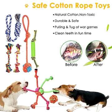 Aipper Dog Puppy Toys, Puppy Chew Toys for Fun and Teeth Cleaning, Plush Squeaky Toys, Dog Treat Dispenser Ball, Tug of War Toys, Puppy Teething Toys, Dog Rope Toys for Medium to Small Dogs