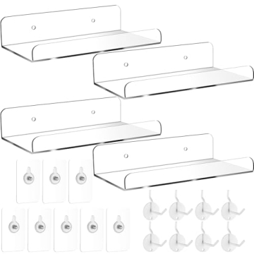 4 Set Clear Acrylic Pegboard Shelves with Metal Hooks