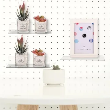 4 Set Clear Acrylic Pegboard Shelves with Metal Hooks