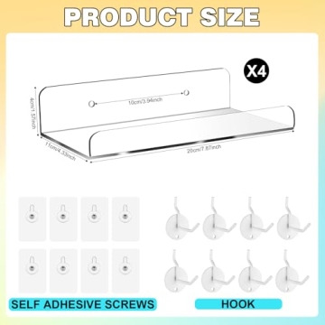 4 Set Clear Acrylic Pegboard Shelves with Metal Hooks