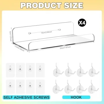 4 Set Clear Acrylic Pegboard Shelves with Metal Hooks