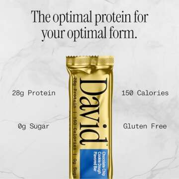 David, Protein Bar, Chocolate Chip Cookie Dough, Pack of 12 Protein Bars | 28g of Protein | 150 Calo...