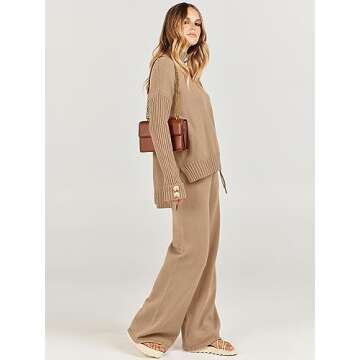 ANRABESS Women's 2 Piece Outfit Sweater Lounge Sets Long Sleeve Knit Pullover Wide Leg Pant Tracksuit Loungewear 2024 Fashion Large