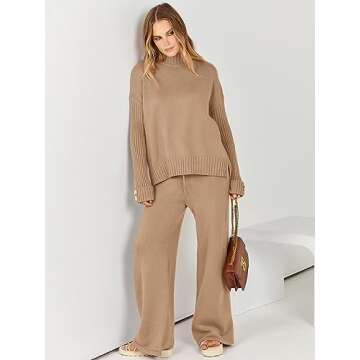 ANRABESS Women's 2 Piece Outfit Sweater Lounge Sets Long Sleeve Knit Pullover Wide Leg Pant Tracksuit Loungewear 2024 Fashion Large