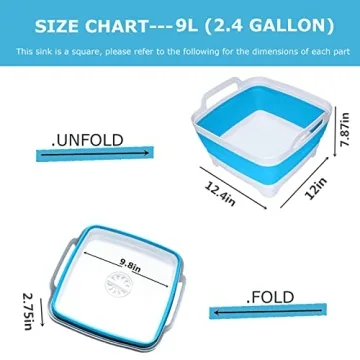 Collapsible Portable Dishpan - 9L Blue Sink