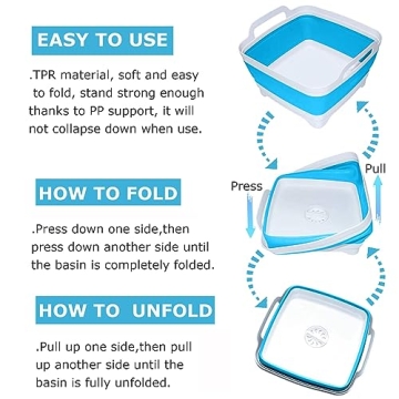 Collapsible Portable Dishpan - 9L Blue Sink