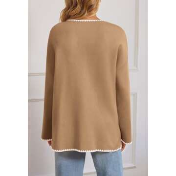 MEROKEETY Women's Oversized Cardigan Sweaters Fall 2024 Open Front Button Up Knit Jackets with Pockets, Camel, Small