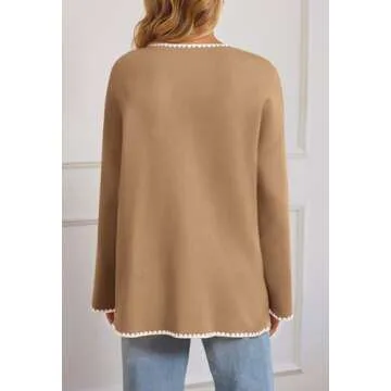 MEROKEETY Women's Oversized Cardigan Sweaters Fall 2024 Open Front Button Up Knit Jackets with Pockets, Camel, Small