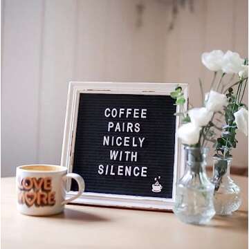 Black Felt Letter Board Baby Announcement Sign with Rustic Wood White Frame - Rustic Farmhouse Letter Board Sign with Stand - 10x10 Felt Board Changeable Message Board with 350 Letter Set