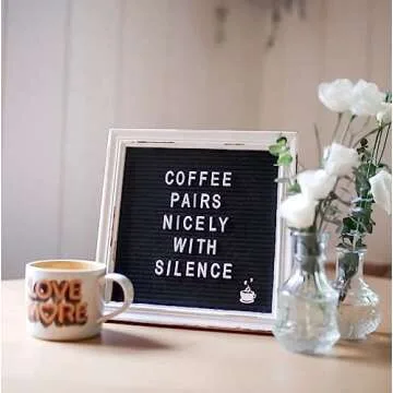 Black Felt Letter Board Baby Announcement Sign with Rustic Wood White Frame - Rustic Farmhouse Letter Board Sign with Stand - 10x10 Felt Board Changeable Message Board with 350 Letter Set