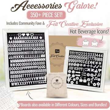 Black Felt Letter Board Baby Announcement Sign with Rustic Wood White Frame - Rustic Farmhouse Letter Board Sign with Stand - 10x10 Felt Board Changeable Message Board with 350 Letter Set