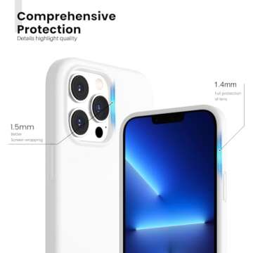 ORNARTO Compatible with iPhone 13 Pro Max Case 6.7", Slim Liquid Silicone 3 Layers Full Covered Soft Gel Rubber Case Cover 6.7 inch-White
