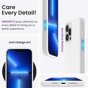 ORNARTO Compatible with iPhone 13 Pro Max Case 6.7", Slim Liquid Silicone 3 Layers Full Covered Soft Gel Rubber Case Cover 6.7 inch-White