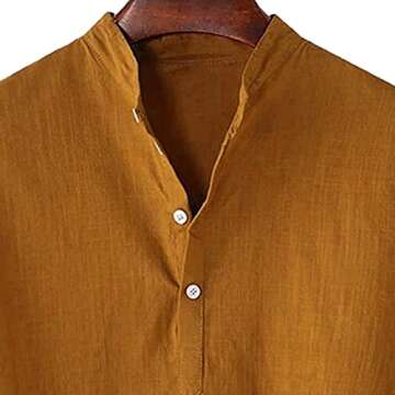 Men's Linen Henley T Shirts Casual Plain Hippie Yoga Tees Lightweight Summer V Neck Beach Polo Shirt...