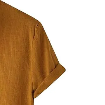 Men's Lightweight Linen Henley Casual T Shirt Yellow