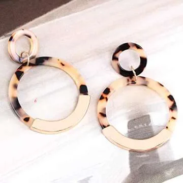 Acrylic Earrings Mottled Resin Hoop Earrings Bohemia Statement Drop Dangle Earrings for Women (Light Brown)