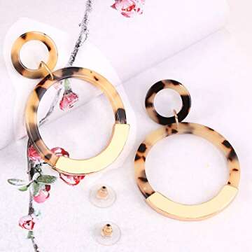 Acrylic Earrings Mottled Resin Hoop Earrings Bohemia Statement Drop Dangle Earrings for Women (Light Brown)