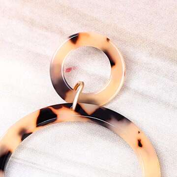 Acrylic Earrings Mottled Resin Hoop Earrings Bohemia Statement Drop Dangle Earrings for Women (Light Brown)