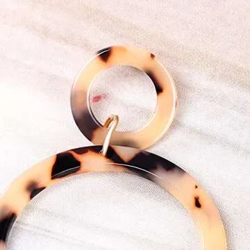 Acrylic Earrings Mottled Resin Hoop Earrings Bohemia Statement Drop Dangle Earrings for Women (Light Brown)