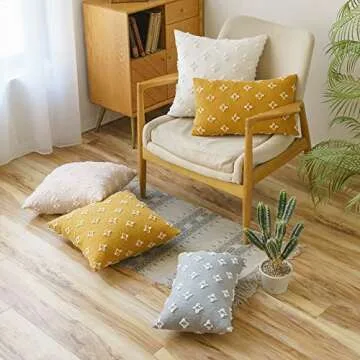 ANRODUO Yellow Boho Decorative Throw Pillow Covers - 2 Pack