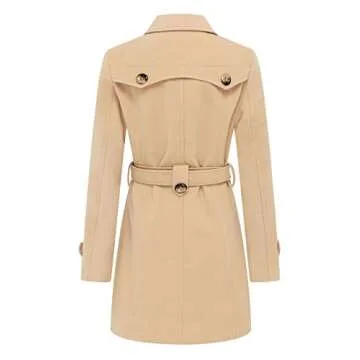 Wantdo Women's Pea Coat Double Breasted Trench Coat With Belt - Perfect Warmth and Style Khaki L