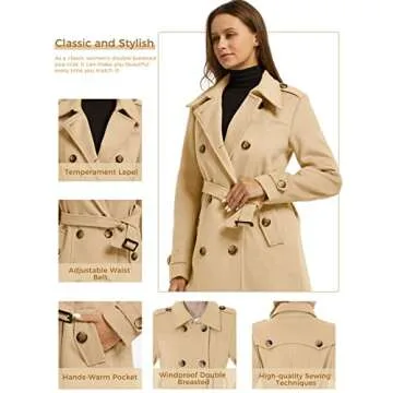 Wantdo Women's Stylish Pea Coat - Double Breasted Comfort
