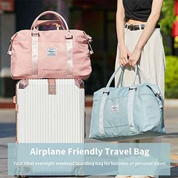 BJLFS Duffel Bag, Light Blue Nylon, 60L, Water-Resistant, Adjustable Strap, Overnight Travel, Workou...