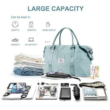 Stylish BJLFS Duffel Bag, Light Blue 60L, Water-Resistant