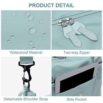 BJLFS Duffel Bag, Light Blue Nylon, 60L, Water-Resistant, Adjustable Strap, Overnight Travel, Workout, Sports Activities, Fits 15.6 Inch Laptop