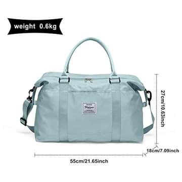 BJLFS Duffel Bag, Light Blue Nylon, 60L, Water-Resistant, Adjustable Strap, Overnight Travel, Workout, Sports Activities, Fits 15.6 Inch Laptop