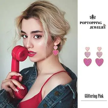 PopTopping Pink Heart Dangle Earrings for Women