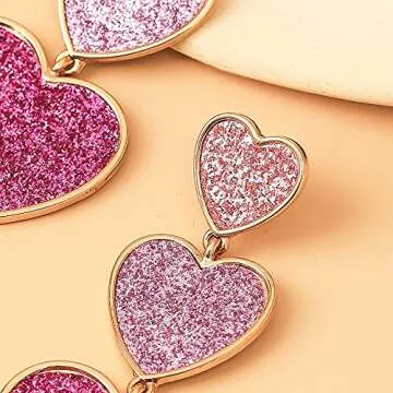 PopTopping Pink Heart Dangle Earrings for Women