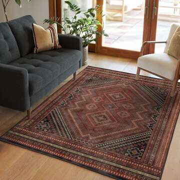 Ruggable Washable 5x7 Area Rug, Kaden Amber Red, Premium Vintage Rugs for Living Room, Bedroom, Kitc...