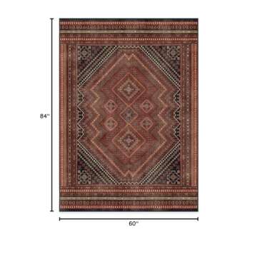 Ruggable Washable 5x7 Area Rug, Kaden Amber Red, Premium Vintage Rugs for Living Room, Bedroom, Kitchen, Office, Classroom with Gripper Non Slip Pad