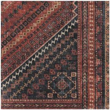 Ruggable Washable 5x7 Area Rug, Kaden Amber Red, Premium Vintage Rugs for Living Room, Bedroom, Kitchen, Office, Classroom with Gripper Non Slip Pad