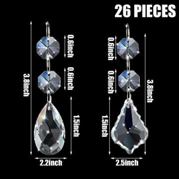 Potchen 26 Pcs Chandelier Crystals Replacement Set 38 mm Clear Teardrop Prisms Chandelier Ornament D...