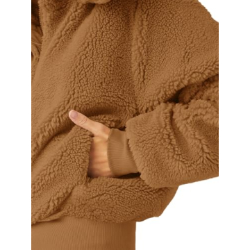 Tankaneo Womens Winter Sherpa Cropped Jackets Cozy Zipper Fleece Coats with Hooded