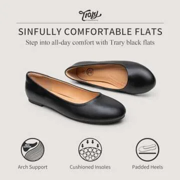 Trary Black Flats for Women, Flat Shoes Dressy Comfortable, Ballet Flats Size 9