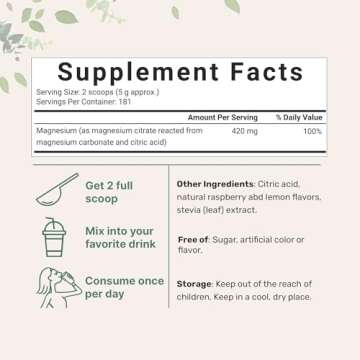 MiracleMag Calm Magnesium Powder, 2lbs | Magnesium Citrate Supplement | Sweet Raspberry Lemon Flavored | Calm & Relaxation Mineral Support | Easily Absorbed Ionic Form | Non-GMO, Vegan, Sugar Free