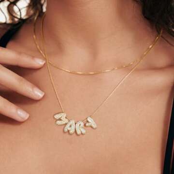 KissYan Bubble Letter Necklace, 14K Gold Plated Balloon Initial Pendant Box Chain Necklace Dainty Pave CZ Jewelry Gift for Women