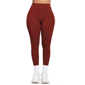 Aoxjox Women’s Workout Leggings Hidden Scrunch Butt Lifting High Waist Tummy Control Gym Training Yoga Pants 27" (Burgundy, Medium)