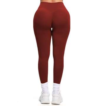 Aoxjox Women’s Workout Leggings Hidden Scrunch Butt Lifting High Waist Tummy Control Gym Training Yoga Pants 27" (Burgundy, Medium)