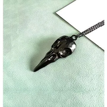 YOOESTORES82 Punk Metal Crow Skull Necklace. Hip Hop 3D Animal Bird Skull Pendant Necklace, Men Women Vintage Gothic Halloween Jewelry